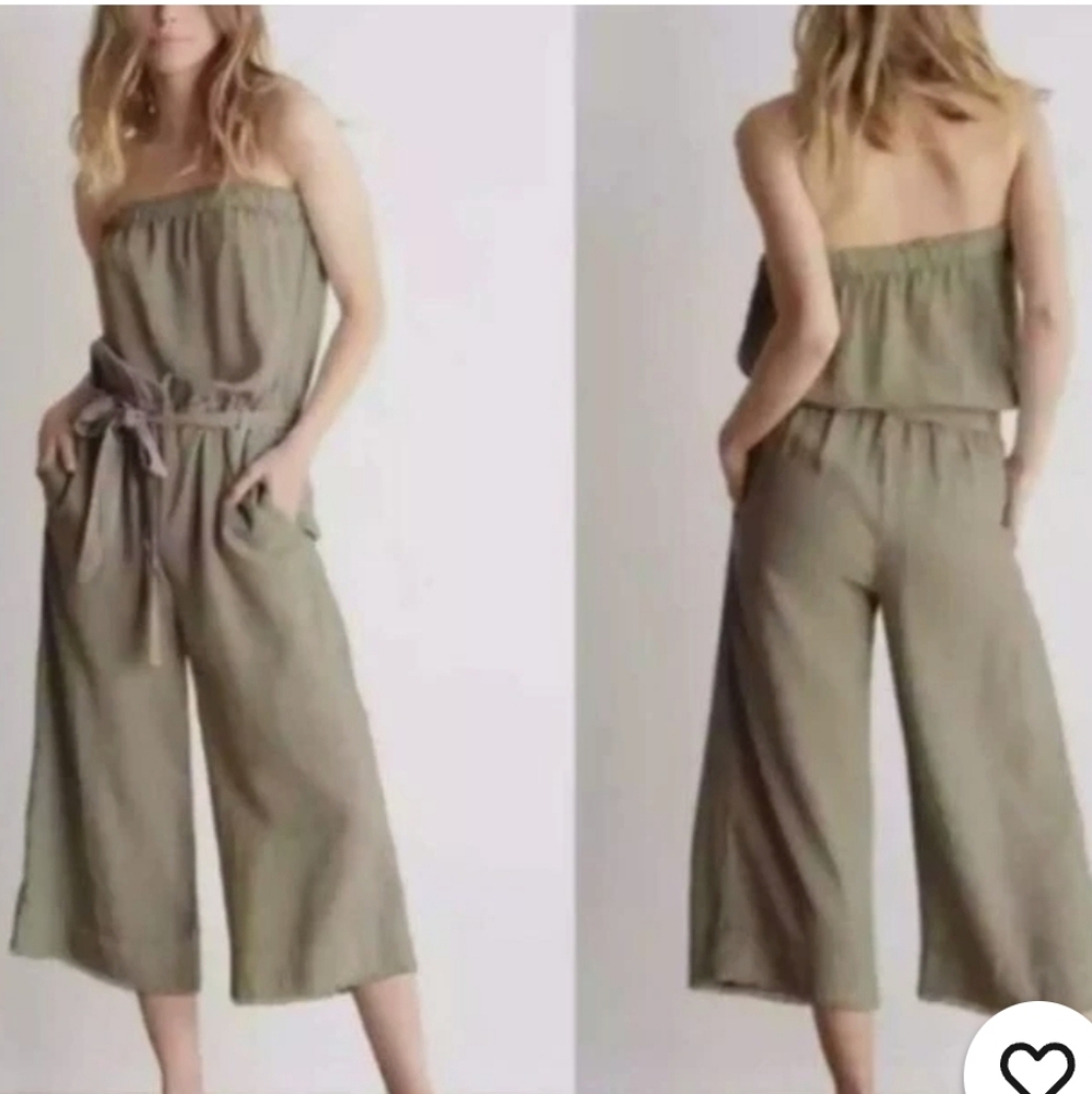Cloth & Stone Beige Frayed Cropped Jumpsuit NWT Sz Xs